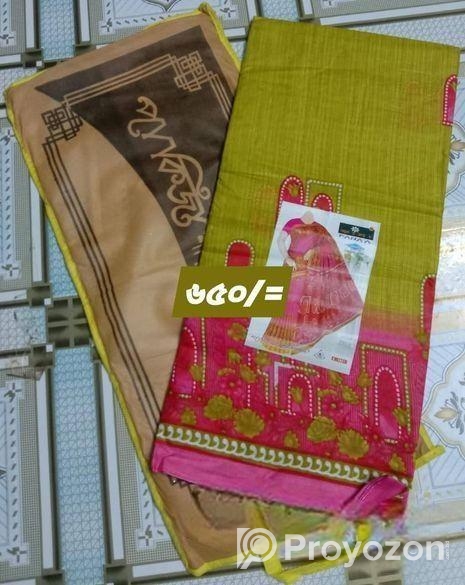 পাকিজা ব্রান্ডের সুতি শাড়ি ব্লাউজের পিস সহ।
