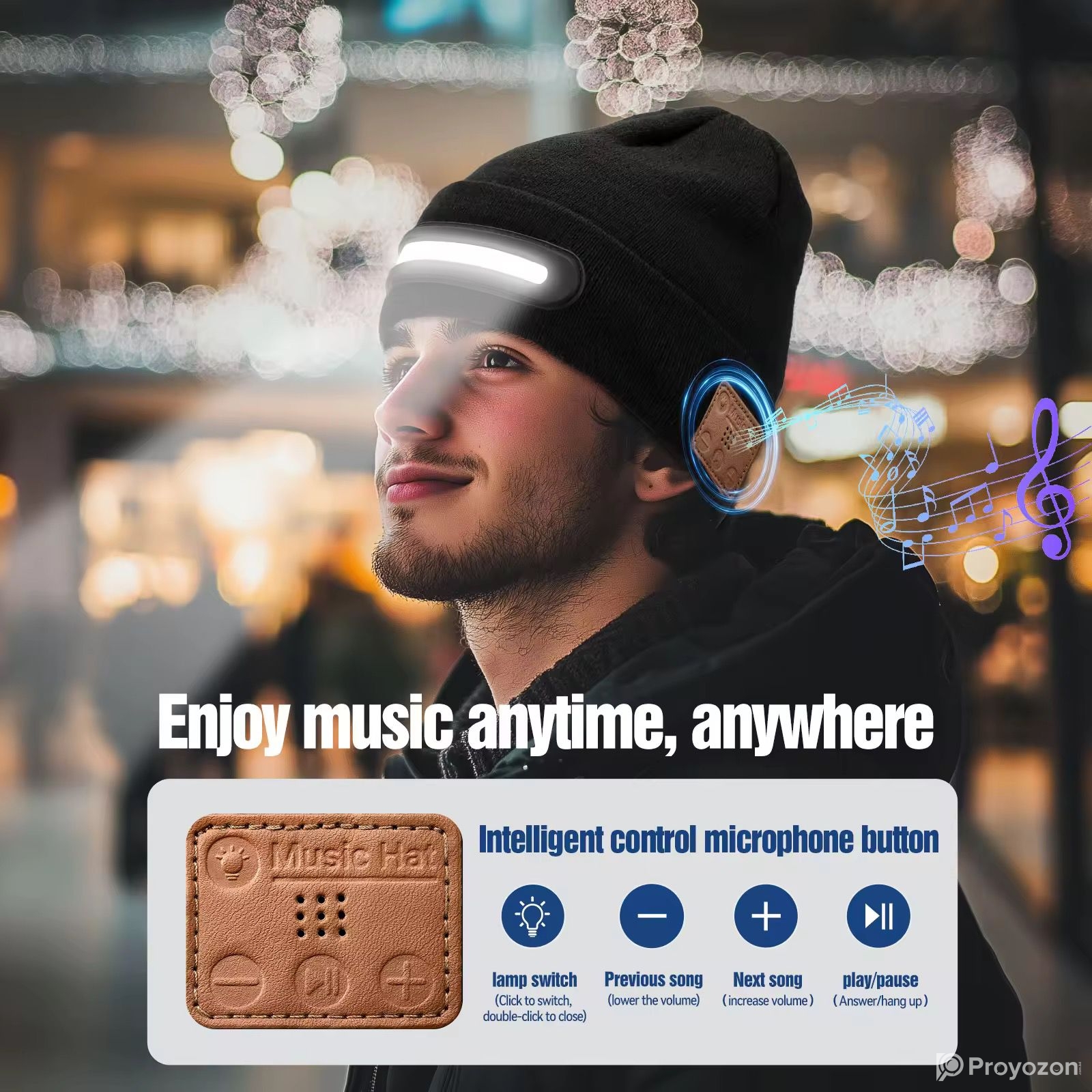 M1-BTD3 Rechargeable LED Light Beanie Hat Night Running Bluetooth