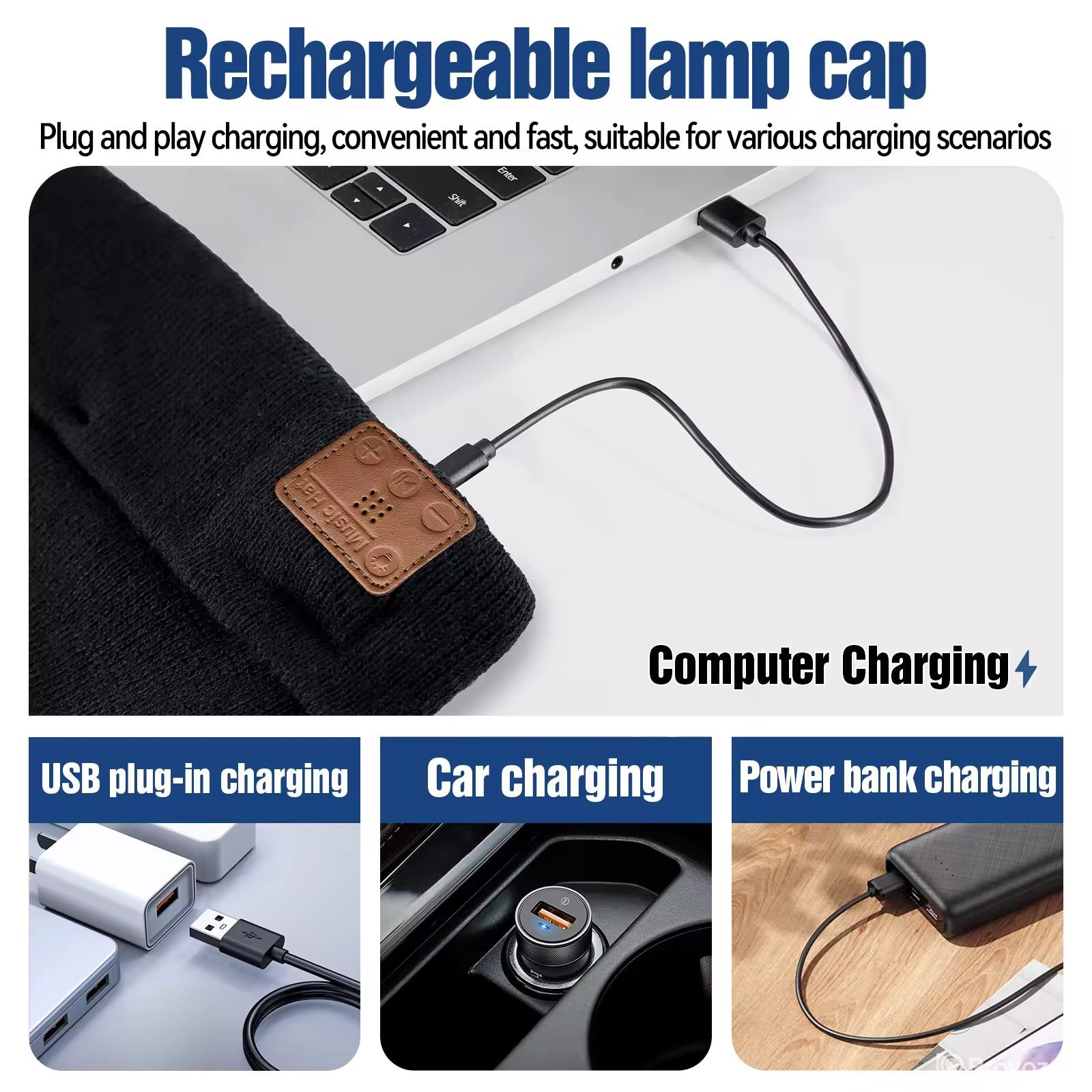 M1-BTD3 Rechargeable LED Light Beanie Hat Night Running Bluetooth