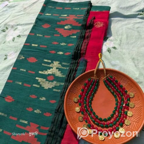 স্টাইলিশ হ্যান্ডমেড গয়না  ক্লাসি জামদানি শাড়ি বিক্রি হবে