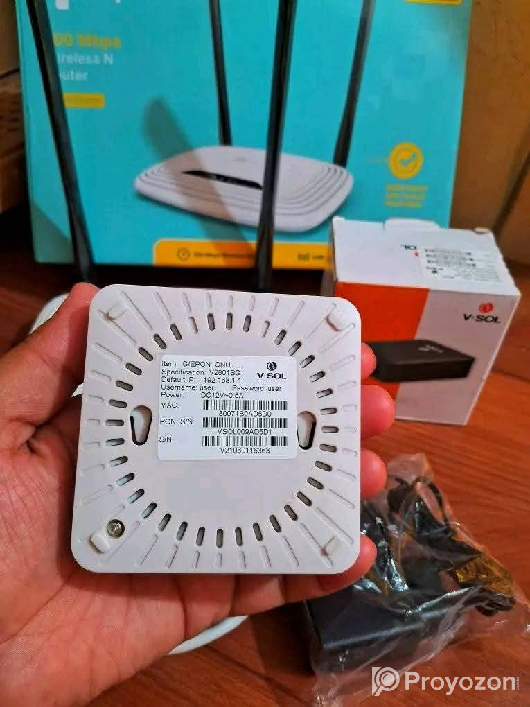 রাউটার+অনু ফুল বক্স Router:Tp Link Onu:V-SOL