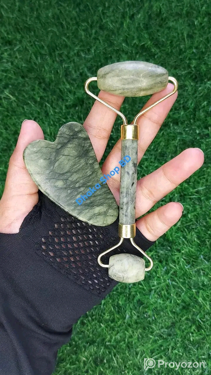 2pcs Green natural stone jade massage spa roller