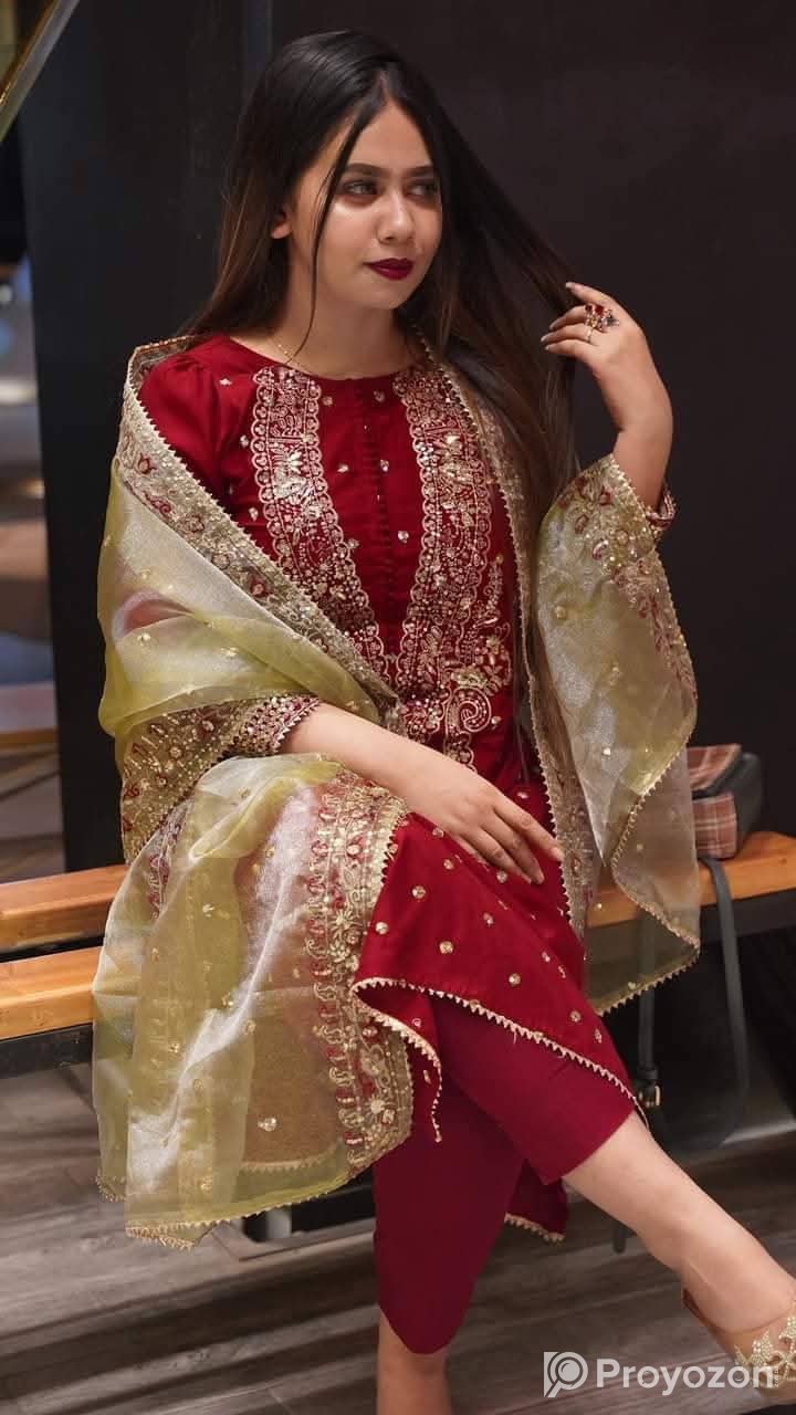 পাকিস্তানি ক্রেপ চিনুন থ্রি পিস