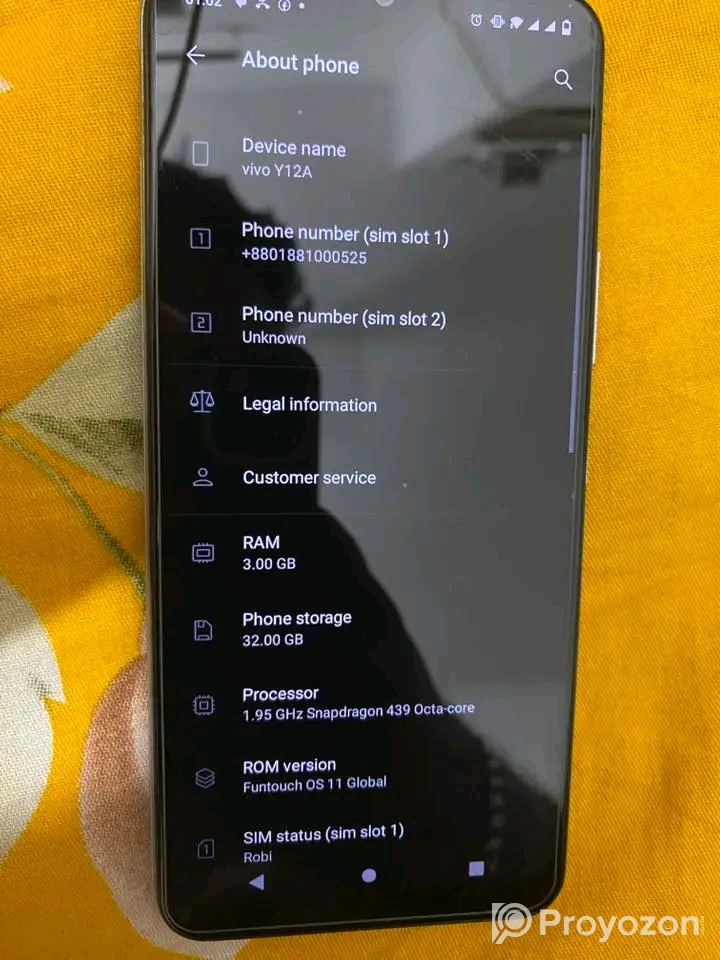 Vivo y12 A sell kora hoby