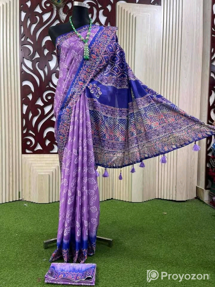 ভেজিটেবল ডাই সফ্টসিল্ক বাটিক শাড়ি বিক্রি করা হবে।