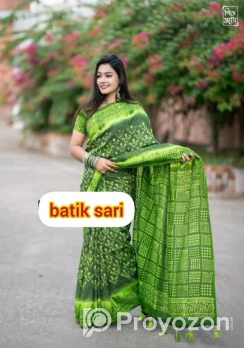 ভেজিটেবল ডাই সফ্টসিল্ক বাটিক শাড়ি বিক্রি করা হবে।