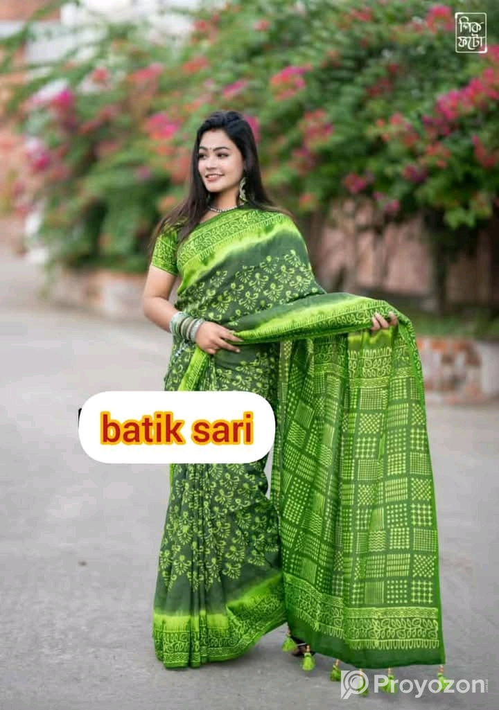 ভেজিটেবল ডাই সফ্টসিল্ক বাটিক শাড়ি বিক্রি করা হবে।