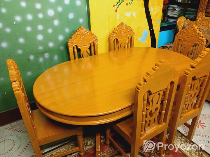 সেগুন কাঠের ৬ চেয়ার ও একটি ডাইনিং টেবিল