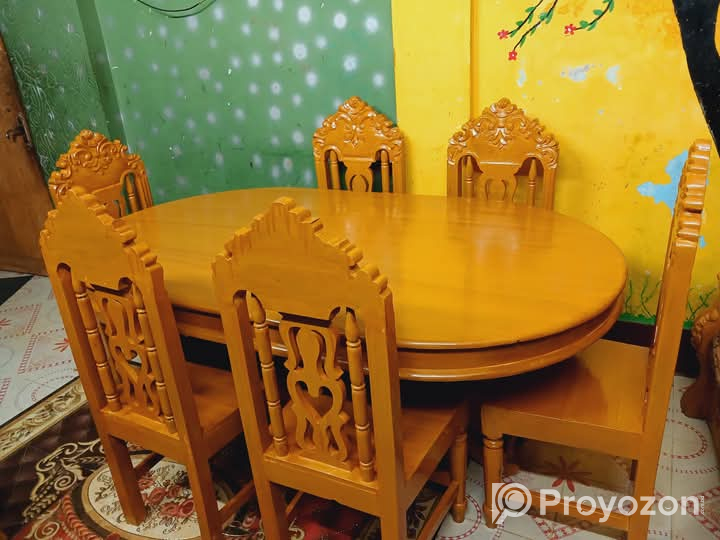 সেগুন কাঠের ৬ চেয়ার ও একটি ডাইনিং টেবিল