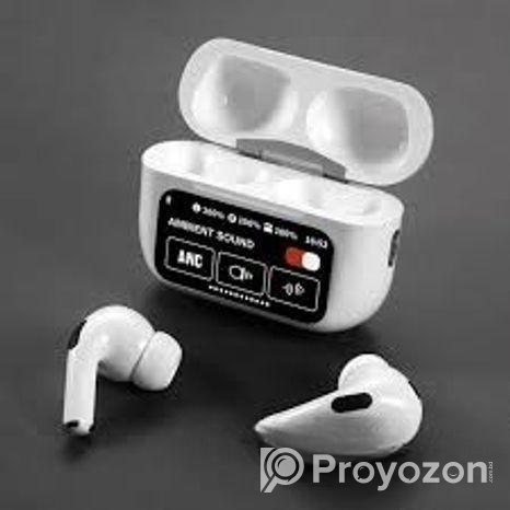 A9 Pro ANC Touch Screen Display Earbuds White Color