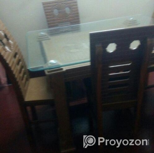 কাঠের ৪ চেয়ার গ্লাস ডাইনিং