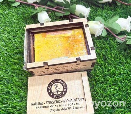 Saffron Goat Milk Soap Bar With Wooden Box