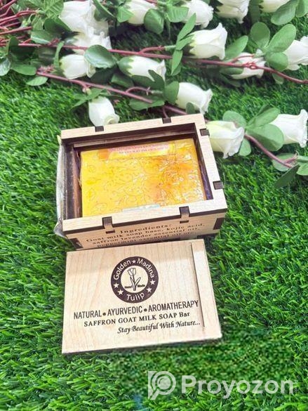 Saffron Goat Milk Soap Bar With Wooden Box