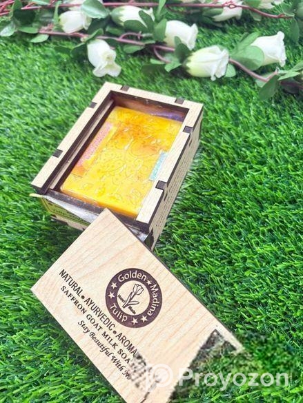 Saffron Goat Milk Soap Bar With Wooden Box
