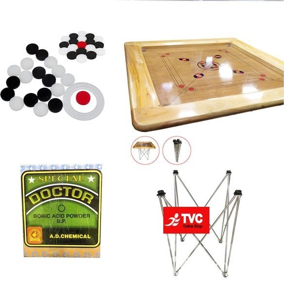 Carom Board 40 inch, Stand, Coins & Boric Powder F