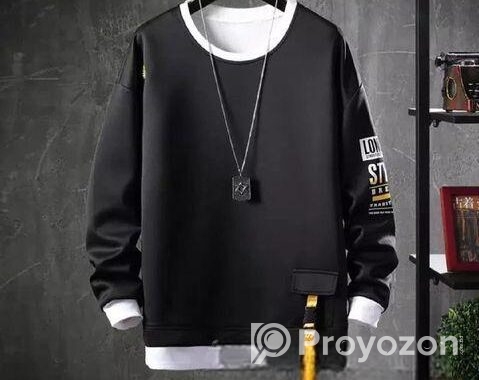 Black Cotton Full Sleeve T-Shirt For Men