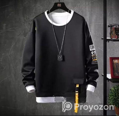 Black Cotton Full Sleeve T-Shirt For Men