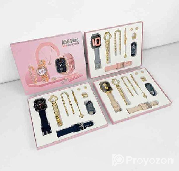 A58 Plus Ladies Gift Set ঘড়ি সহ ৮টি গিফট