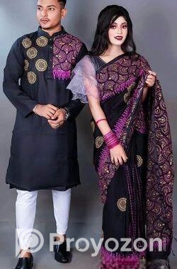 দুর্গাপূজা উপলক্ষে ধুপিয়ান সিল্ক পাঞ্জাবি আর শাড়ি