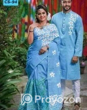 দুর্গাপূজা উপলক্ষে ধুপিয়ান সিল্ক পাঞ্জাবি আর শাড়ি
