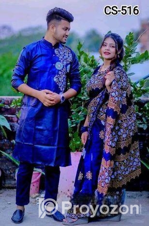 দুর্গাপূজা উপলক্ষে ধুপিয়ান সিল্ক পাঞ্জাবি আর শাড়ি