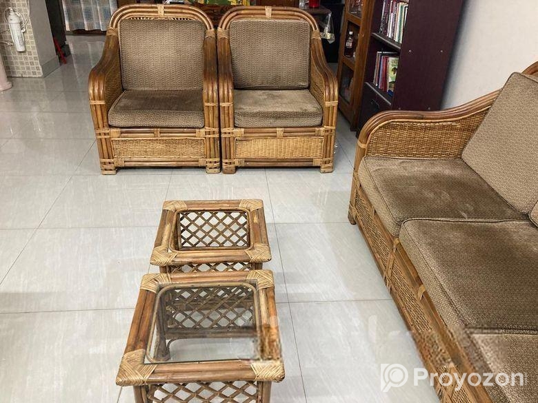 বেতের সোফা ও টি টেবিল