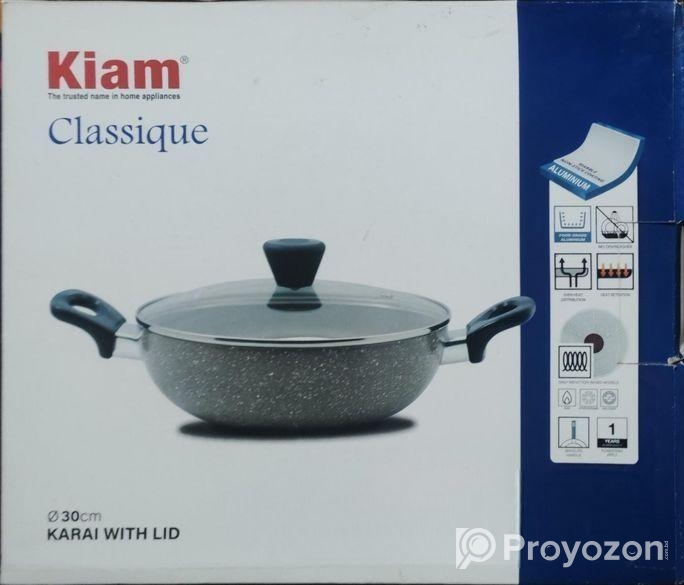 গ্লাস ঢাকনা 30cm সহ Kiam মার্বেল লেপা কড়াই