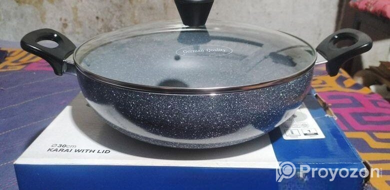 গ্লাস ঢাকনা 30cm সহ Kiam মার্বেল লেপা কড়াই