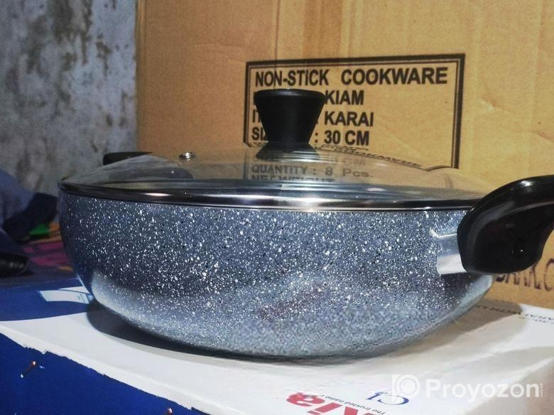 গ্লাস ঢাকনা 30cm সহ Kiam মার্বেল লেপা কড়াই