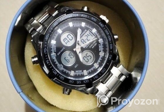 QUAMER Men’s Metal Double Movement Electronic Wat