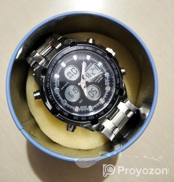 QUAMER Men’s Metal Double Movement Electronic Wat