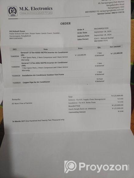 General 1.5 Ton Asgg-18cpta Inverter Air Condition