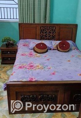 Used Fresh Oak Veneer Bed ( 6/7 Feet) + Side Table