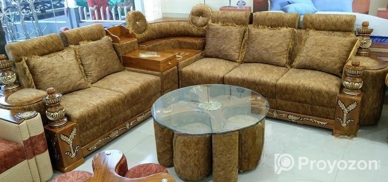 কর্নার সোফা লাক্সেরিয়াস ডিজাইন সেগুন কাঠ