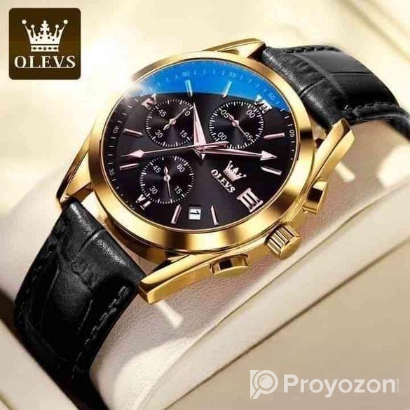 Olevs Watch চামড়ার বেল্ট ছেলেদের ঘড়ি