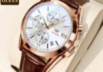 Olevs Watch চামড়ার বেল্ট ছেলেদের ঘড়ি