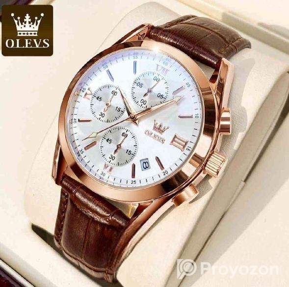 Olevs Watch চামড়ার বেল্ট ছেলেদের ঘড়ি