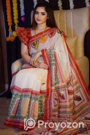 Semi Mosline Silk Saree with Blouse Pieces