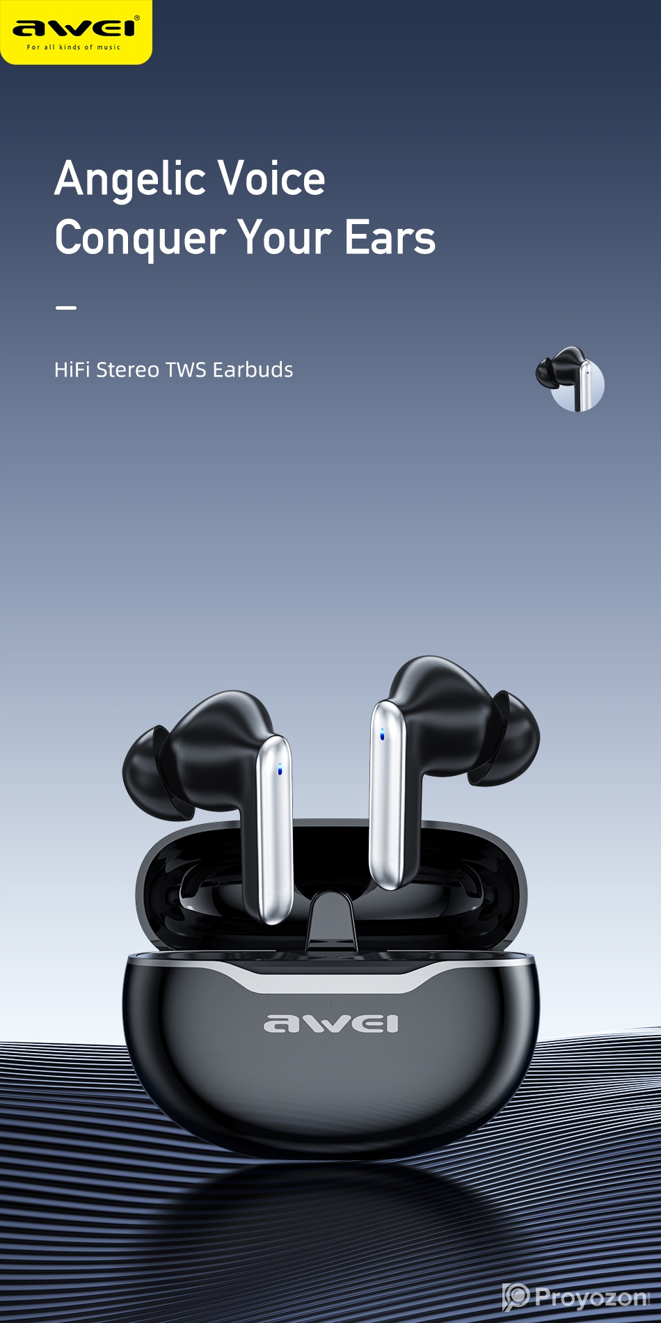 Awei T50 Wireless Headphones Bluetooth 5.3 Earbuds With Mic