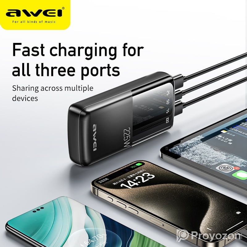 Awei P13K 22.5W PD Fast Charging Power Bank – ২০০০০mAh