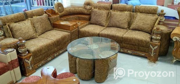 কর্নার সোফা লাক্সেরিয়াস ডিজাইন সেগুন কাঠ