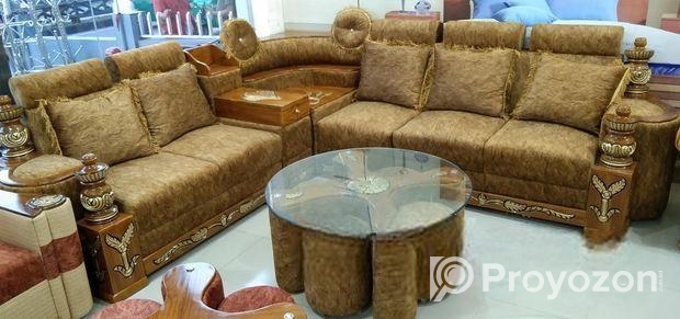 কর্নার সোফা লাক্সেরিয়াস ডিজাইন সেগুন কাঠ