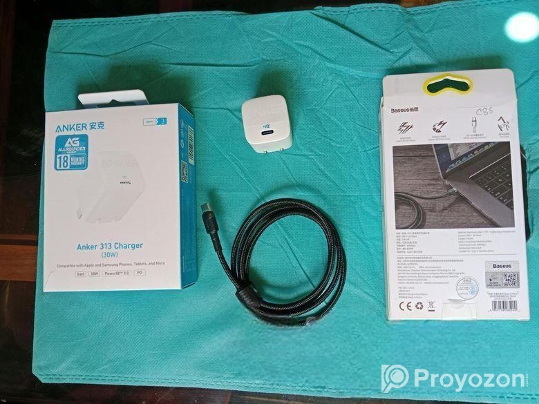 Anker Pd Charger 30 Watt & Baseus Support Type C Cable.