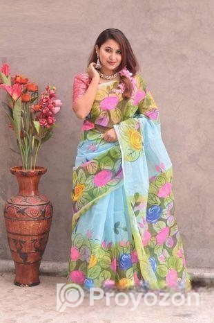 Hand Print Half Silk Sharee