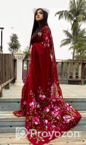 Hand Print Half Silk Sharee