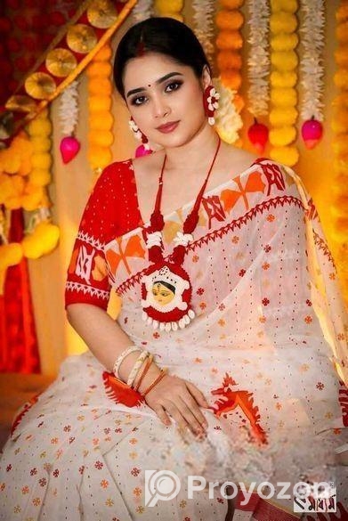 Half Silk Block Print Sharee