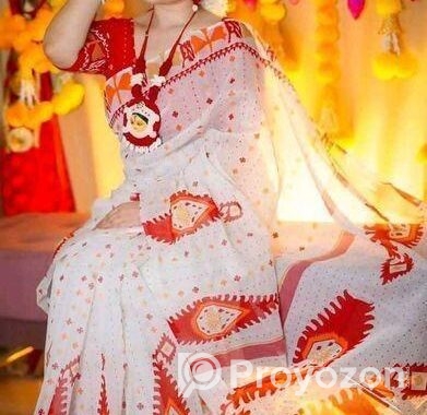 Half Silk Block Print Sharee