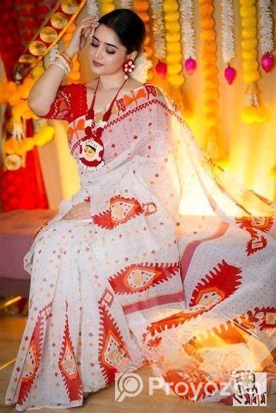 Half Silk Block Print Sharee