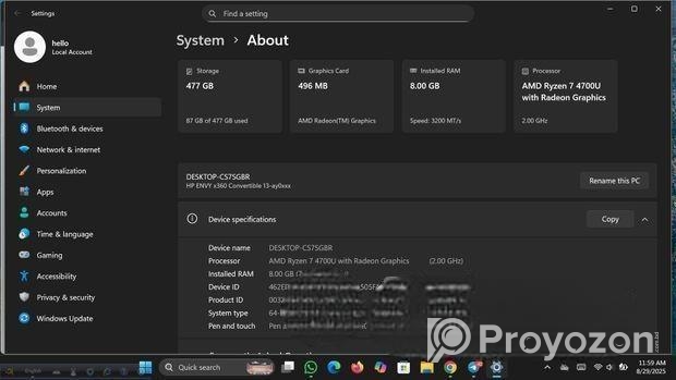 HP envy x360 convertiable- ryzen 7 4700u processor