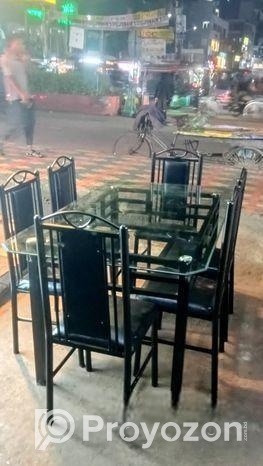 ছয় পিস চেয়ার সহ টেন মিলি গ্লাস ডাইনিং টেবিল (daining able)
